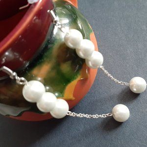 White Glass Pearl Dangling Earrings set 1